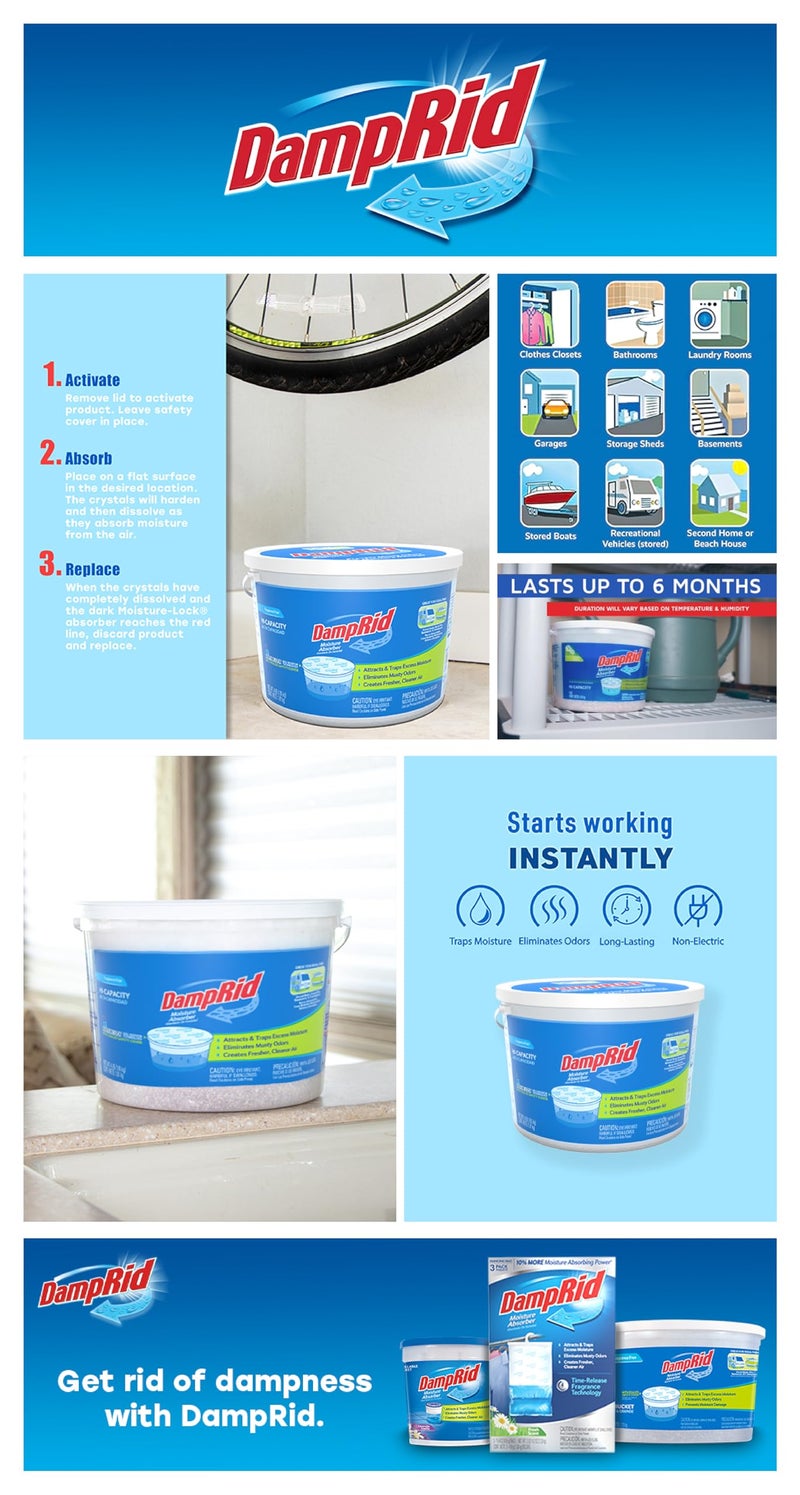 DampRid Moisture Absorber Hi-Capacity Bucket, 4 lb., Fragrance Free, For Fresher, Cleaner Air in Large Spaces, Lasts Up To 6 Months, No Electricity Required - Image 3